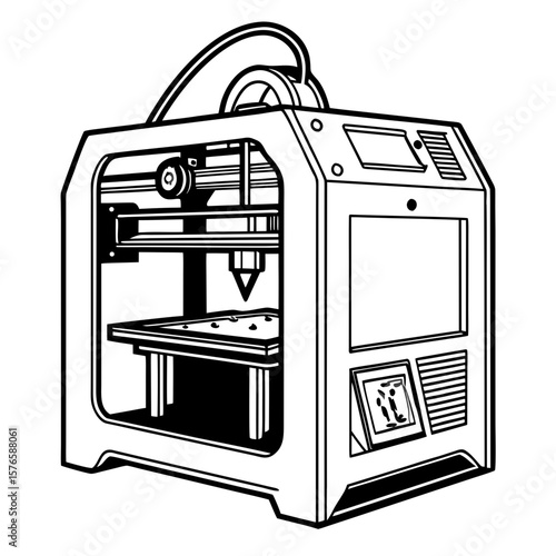 Creative Industrial 3D Printer Vector Illustration | High-Precision Additive Manufacturing Machine Design for Engineering and Production