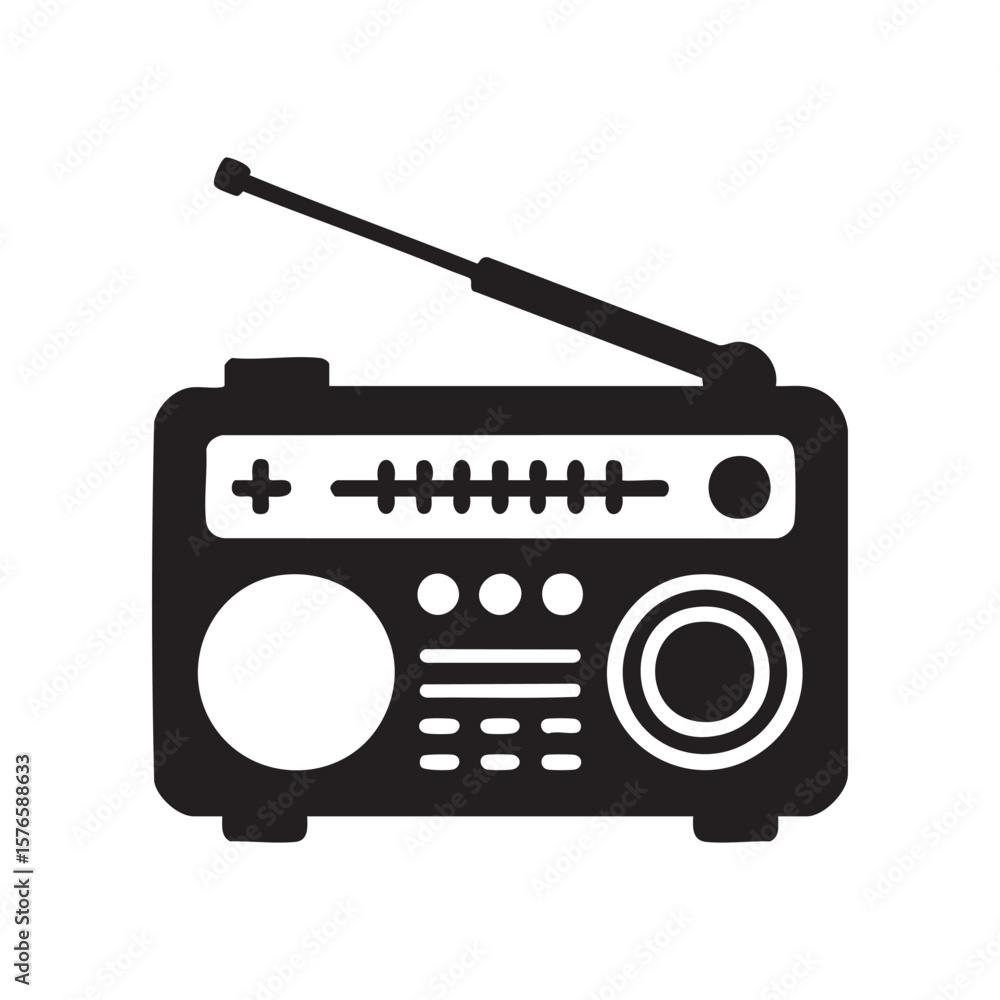 Fototapeta premium Vintage Radio Vector Illustration Black And White Classic Design