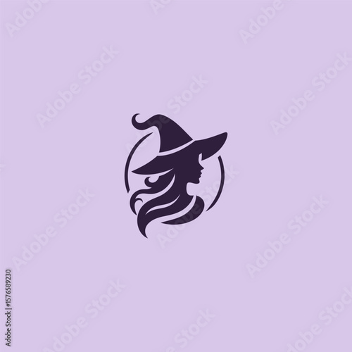 Bewitching witch head logo in bold and mystical silhouette style.
