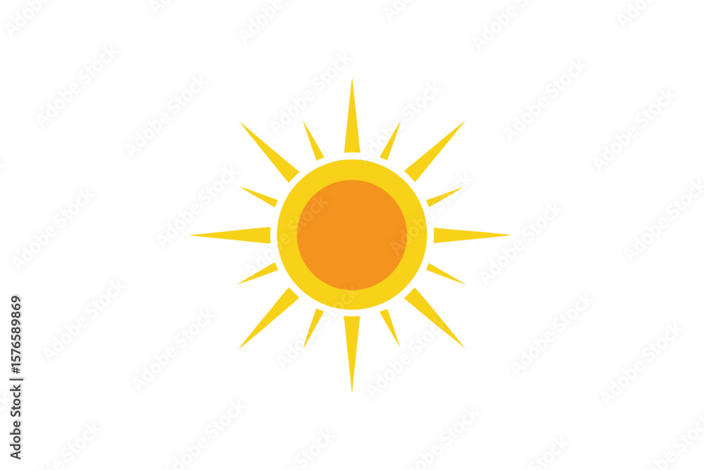 Sun With Rays Icon Vector Bright Minimal On White Sun With Rays Icon Vector Bright Minimal On White