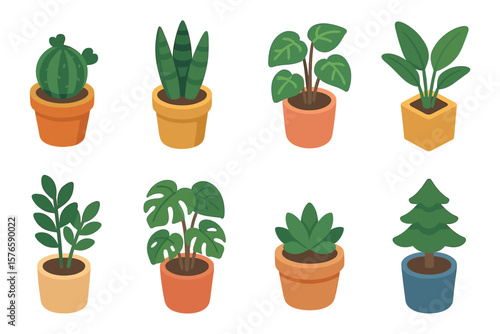 Colorful isometric potted plants set for nature-inspired design projects