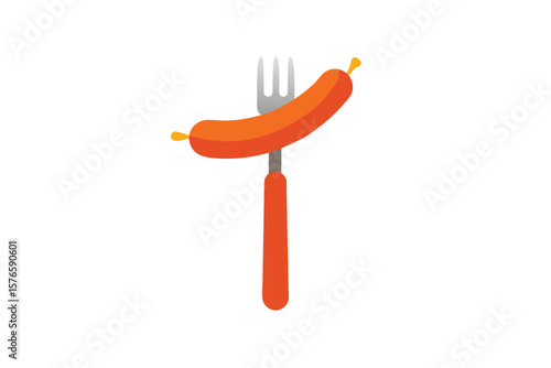 Sausage On A Fork Icon Vector Flat Design On White