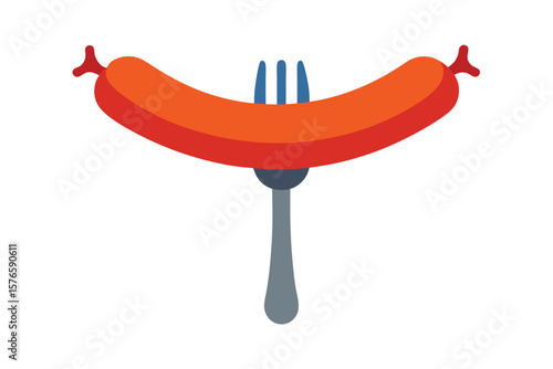 Sausage On A Fork Icon Vector Flat Design On White