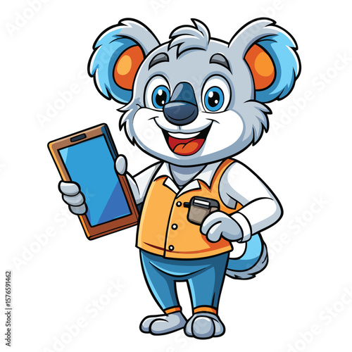 Cartoon koala holding a phone