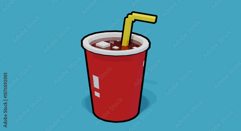 Refreshing Soda Drink in Red Cup with Ice Cubes and Straw Pixel Art Illustration Refreshing Soda Drink in Red Cup with Ice Cubes and Straw Pixel Art Illustration