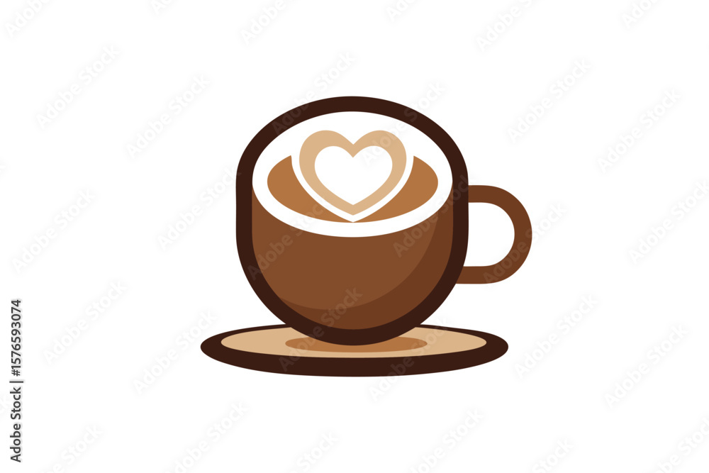 Obraz premium Cup Of Cappuccino With Heart Latte Art Icon On White