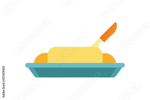 Butter In Tray With Knife Icon Vector Flat On White