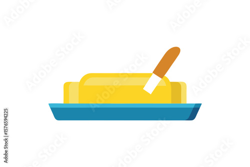 Butter In Tray With Knife Icon Vector Flat On White