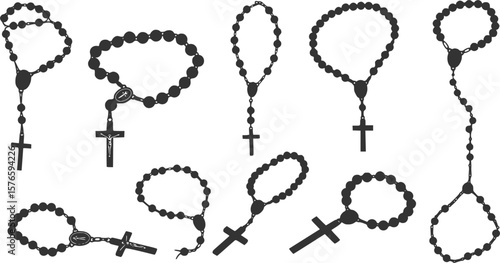 vector set of Set of different rosaries isolated on white
