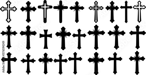 vector set of Illustration of different crosses isolated on white
