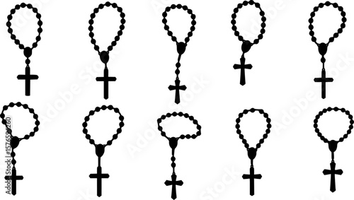 vector set of Set of different rosaries isolated on white
