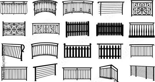 vector set of Seamless illustration of different railings isolated on white
