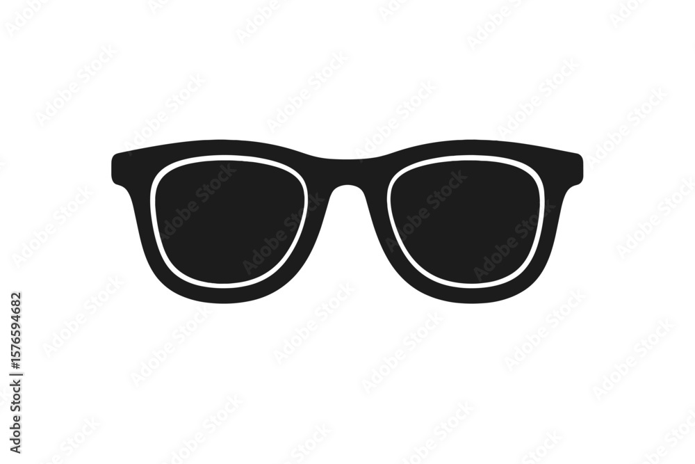 Fototapeta premium Sunglasses Icon Vector Illustration. Modern Eyewear Symbol. Black Silhouette Sunglasses Isolated. Fashion Accessory. Summer Style. Transparent Background. Minimalist Design. Cool Shades Concept.