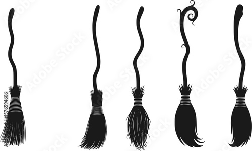 vector set of different witch brooms isolated on white
