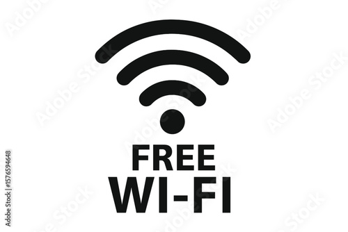 Free Wi-Fi Symbol Icon. Wireless Internet Access Sign. Black Wi-Fi Signal Logo. Connectivity Concept. Public Hotspot Zone. Modern Communication. Free Network Access. Vector Illustration.
