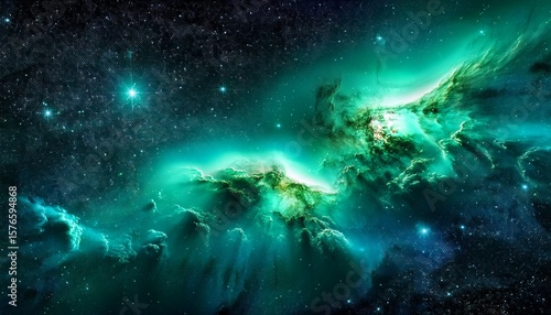 cosmic nebulae vibrant emerald green clouds of space