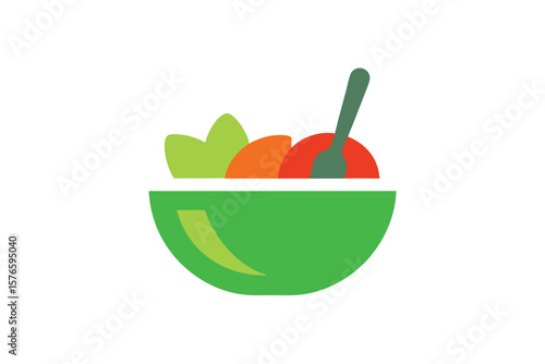 Bowl Of Salad With Spoon Icon Vector On White