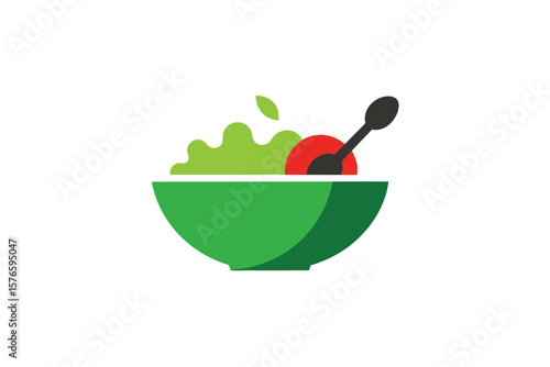 Bowl Of Salad With Spoon Icon Vector On White