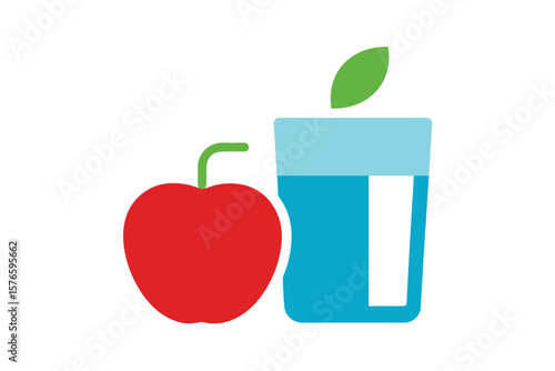 Apple And Glass Of Juice Vector Design On White
