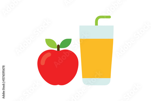 Apple And Glass Of Juice Vector Design On White