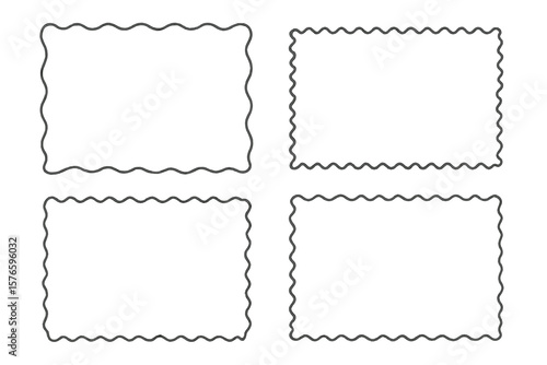 Set of rectangular frames with wavy and scalloped edges. Collection of simple vector borders. Blank templates for certificate, diploma, coupon or invitations. Modern design element.