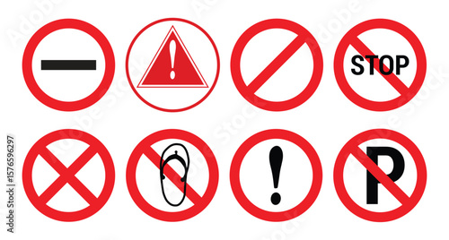 Prohibition signs collection: stop, warning, and restriction symbols