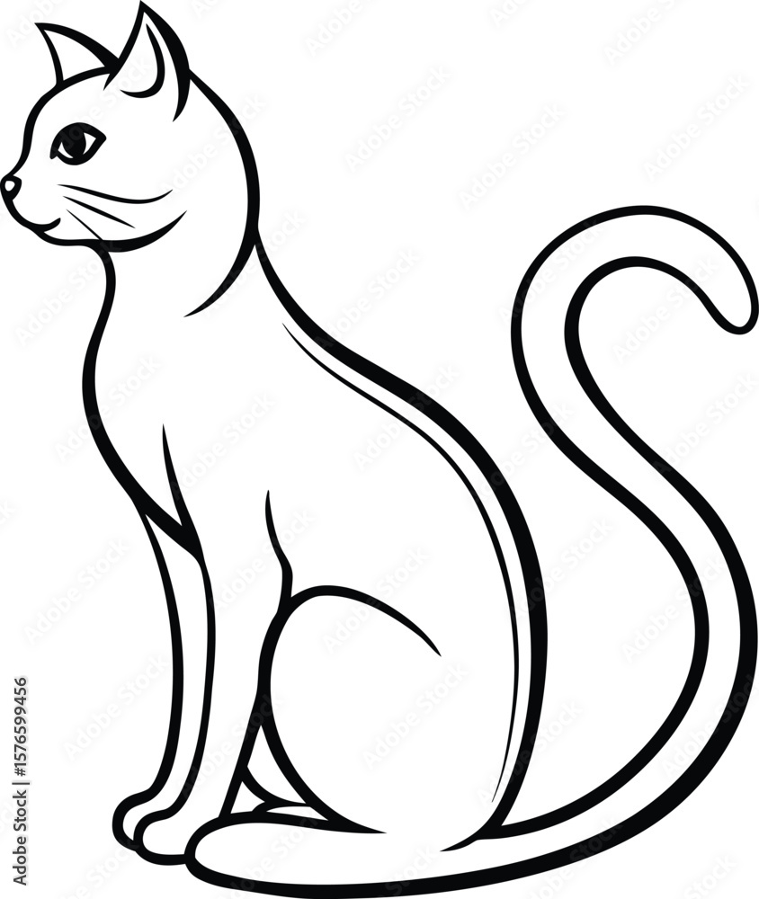 Fototapeta premium Elegant Line Art Cat Illustration A Graceful Feline Design