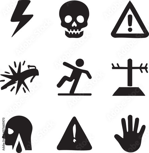 Danger Symbols Electric Shock, Skull, Falling, Warning Signs, and More