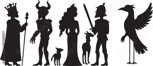Silhouette Fairytale Characters King, Devil, Princess, Knight, Griffin