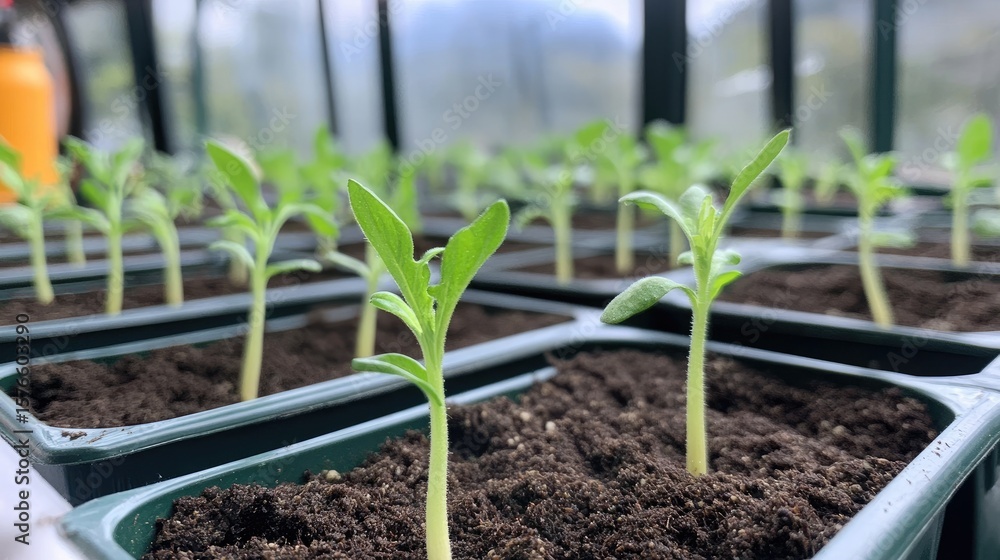 Young seedlings growing in containers Young seedlings growing in containers