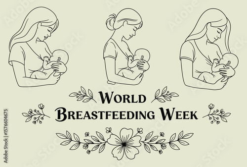 Mothers Breastfeeding Babies World Breastfeeding Week Illustration