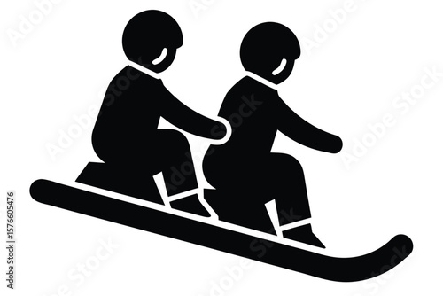 sledding kids vector icon