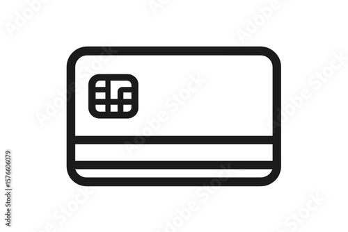 Minimalist Credit Card Icon with Chip, Simple ATM Debit Card Symbol, Modern Bank Payment Vector, Financial Transaction Graphic, Isolated Transparent Background