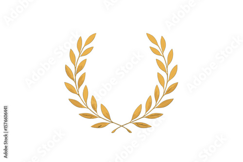 Golden laurel wreath. Trophy award for champion. Winner prize. Victory symbol. Noble concept. Gold circular branch with leaves. Vector illustration for badge, emblem or logo.