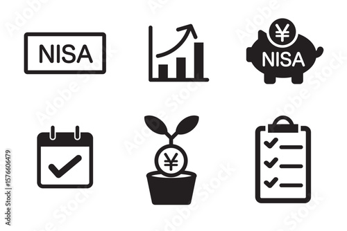 NISA制度や資産運用をテーマにした金融アイコンセット