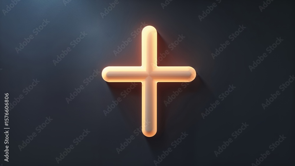 Obraz premium A bright neon light glowing in the shape of a medical cross or plus sign on a dark background, symbolizing healthcare, emergency services, and modern medical technology