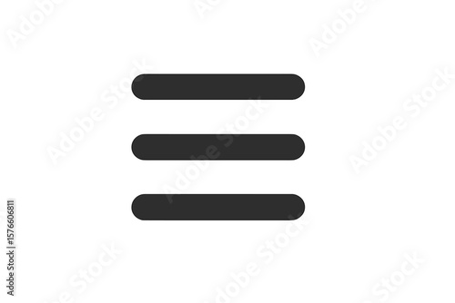 Minimalist Hamburger Menu Icon. Flat Navigation Button Symbol for Mobile App or Website UI. Modern Vector Illustration. Simple Black Three Line Menu Isolated on White Background