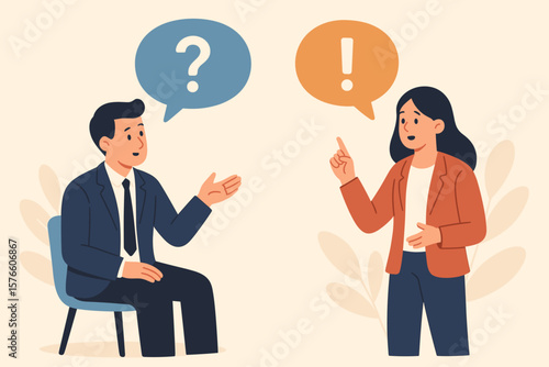 Question and answer concept vector. Q&A session or FAQ. Business people discussion to find solution. Problem solving, coaching and support. Brainstorming conversation.