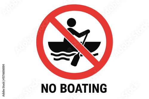 No Boating Prohibited Sign, No Rowboats, No Canoes, No Kayaks, Manually Powered Watercraft Ban, Red Circle Slash, Vector Illustration, Safety Warning, Transparent Background