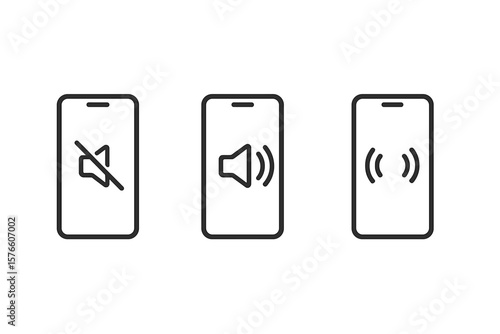 Smartphone Sound Profile Icons Set. Silent, Ring, and Vibration Mode Symbols. Mobile Phone Audio Notification Status. App and UI Design Elements. Transparent Vector PNG