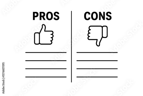 Pros and Cons Comparison List Template with Thumbs Up and Down Icons, Editable Vector, Transparent PNG, Decision Making, Advantages Disadvantages Chart, Business Infographic