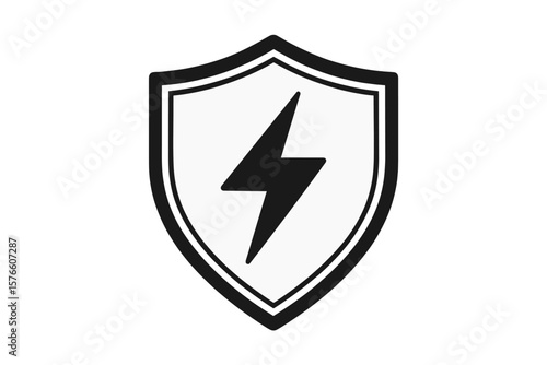 Electric Power Protection Shield Icon. Lightning Bolt Security Emblem. Energy Safety Symbol for App, UI, Website, Logo. Vector Illustration. Transparent Background. Electricity, Guard, Defense.