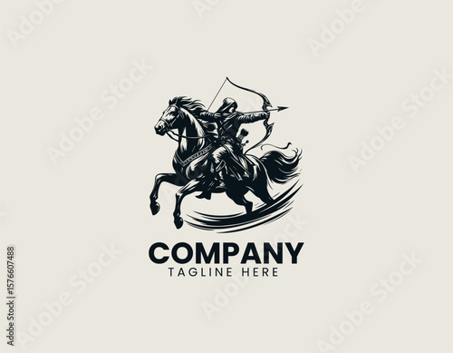 Dynamic Mounted Archer Galloping Horse Ancient Warrior Vector Logo Design