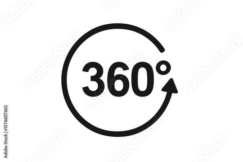360 degree view icon with rotation arrow symbol. Virtual reality tour sign for immersive experience. Full angle view logo for website and app. Vector illustration concept.
