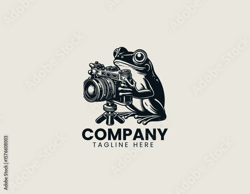 Whimsical Frog Photographer Holding Camera Creative Photography Vector Logo Design