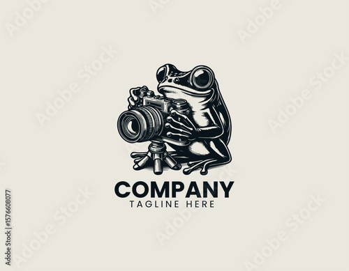 Whimsical Frog Photographer Holding Camera Creative Photography Vector Logo Design