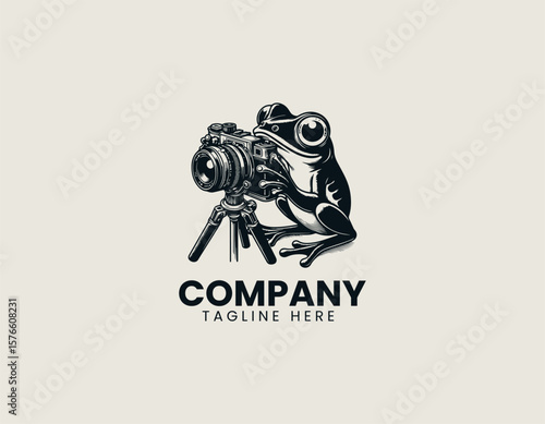 Whimsical Frog Photographer Holding Camera Creative Photography Vector Logo Design
