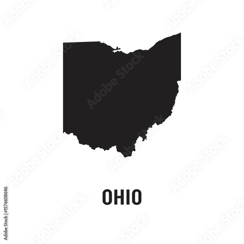 Contour map of the state of Ohio, USA. Vector graphic illustration on a transparent background with black region borders