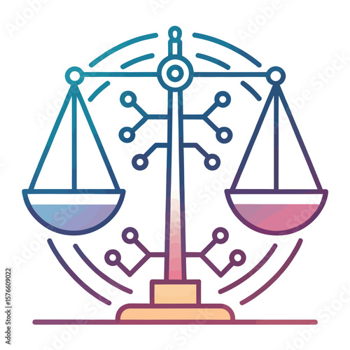 Justice and Technology: A modern illustration of scales symbolizing justice, integrated with digital circuitry, representing the intersection of law and technology.