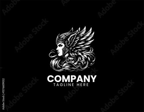Valiant Valkyrie Warrior Woman Winged Helmet Divine Strength Vector Logo Design
